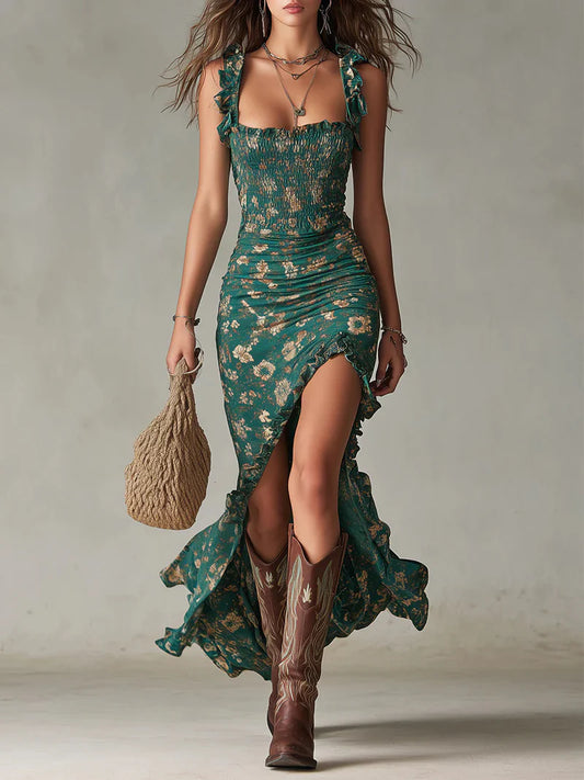 ESMERALDA™ | Vestido Sirena de Volantes con Estampado Floral