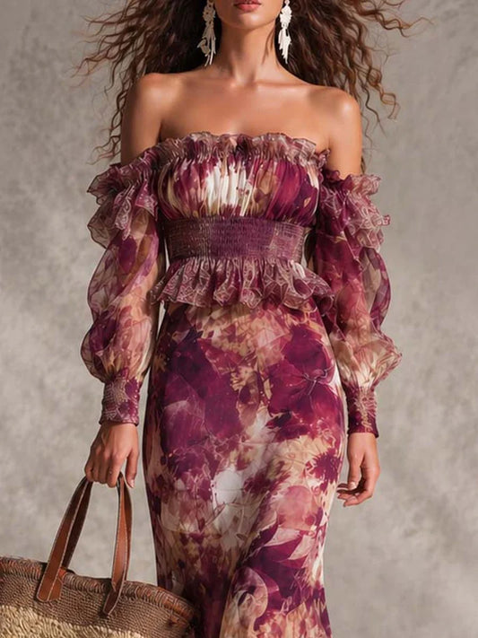 GRANATE™ | Vestido Palabra de Honor con Mangas Globo