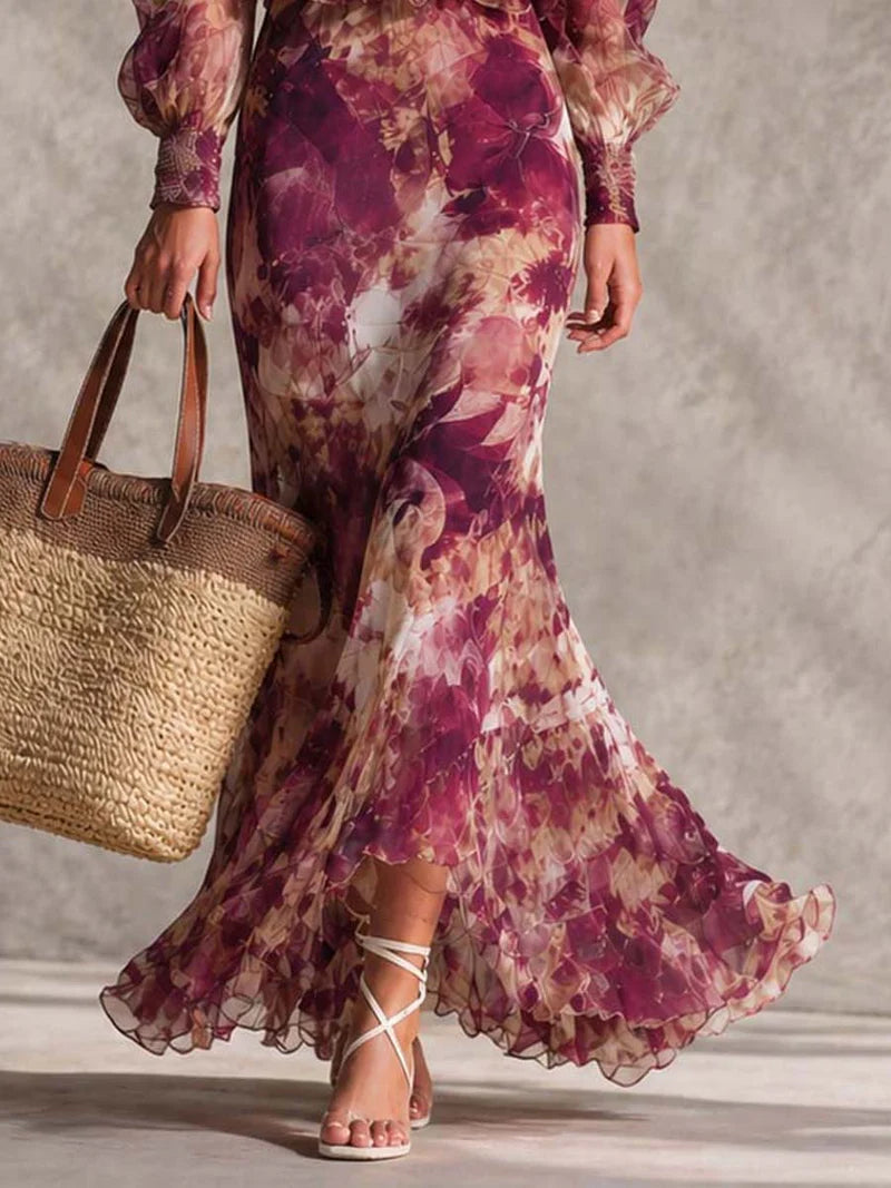 GRANATE™ | Vestido Palabra de Honor con Mangas Globo