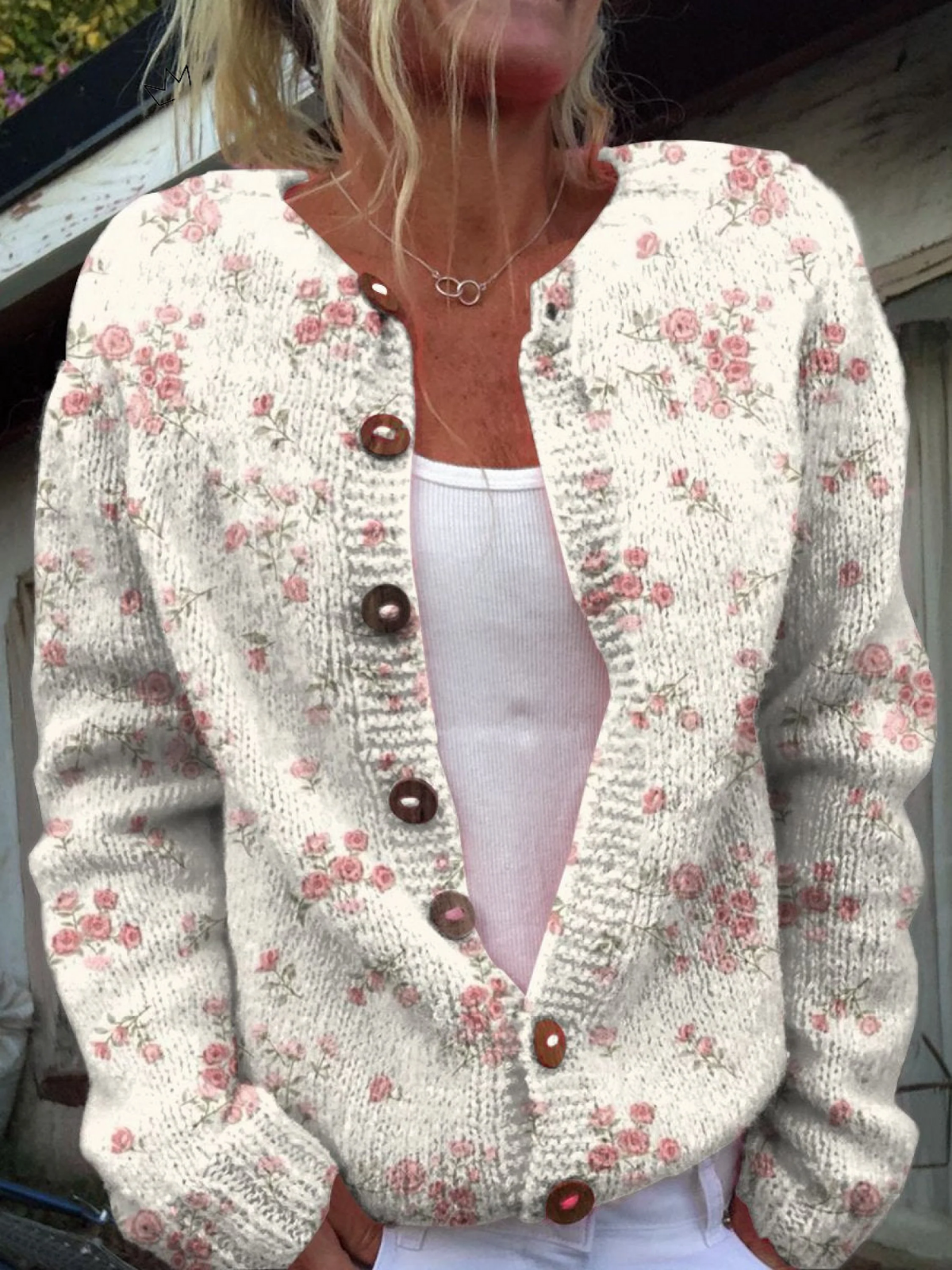Evanthea™ | Cardigan en maille à motifs floraux vintage