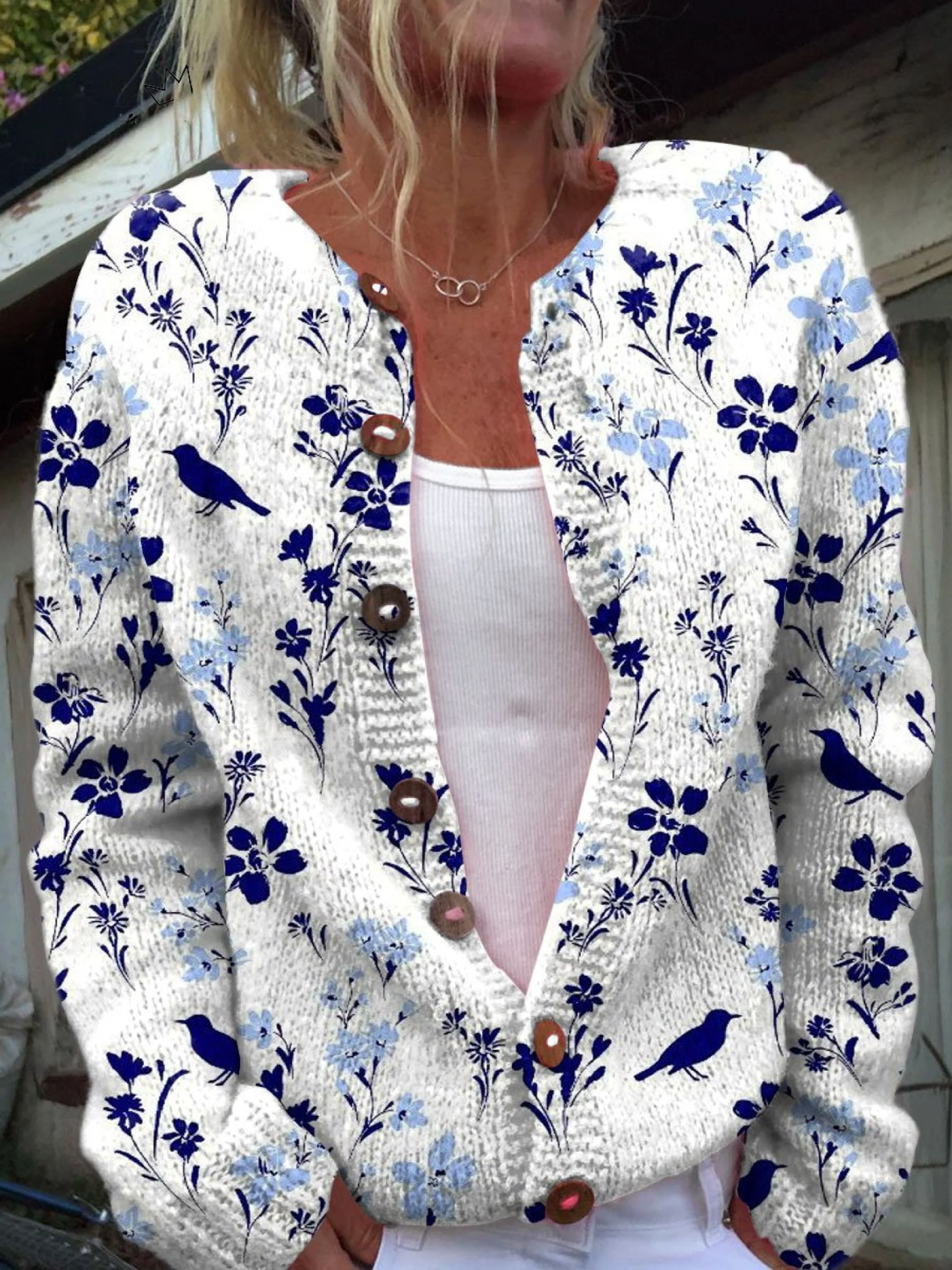 Vynora™ | Gilet boutonné à imprimé floral vintage et oiseaux