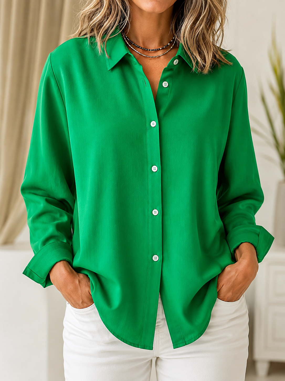 Marguerite™ | Blouse classique unie boutonnée sur le devant