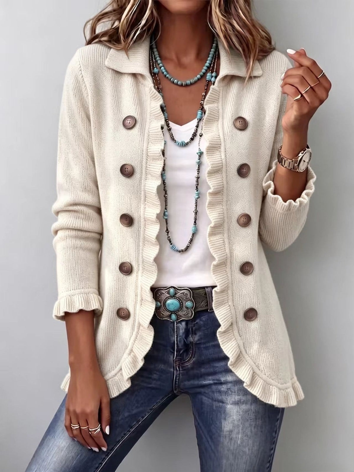 Antonietta | Veste en maille ivoire avec volant