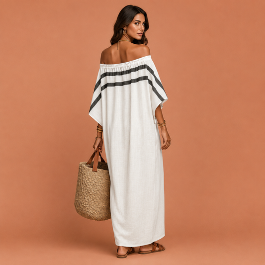FORMENTERA™ | Vestido Kaftán de Hombros Descubiertos y Manga Murciélago
