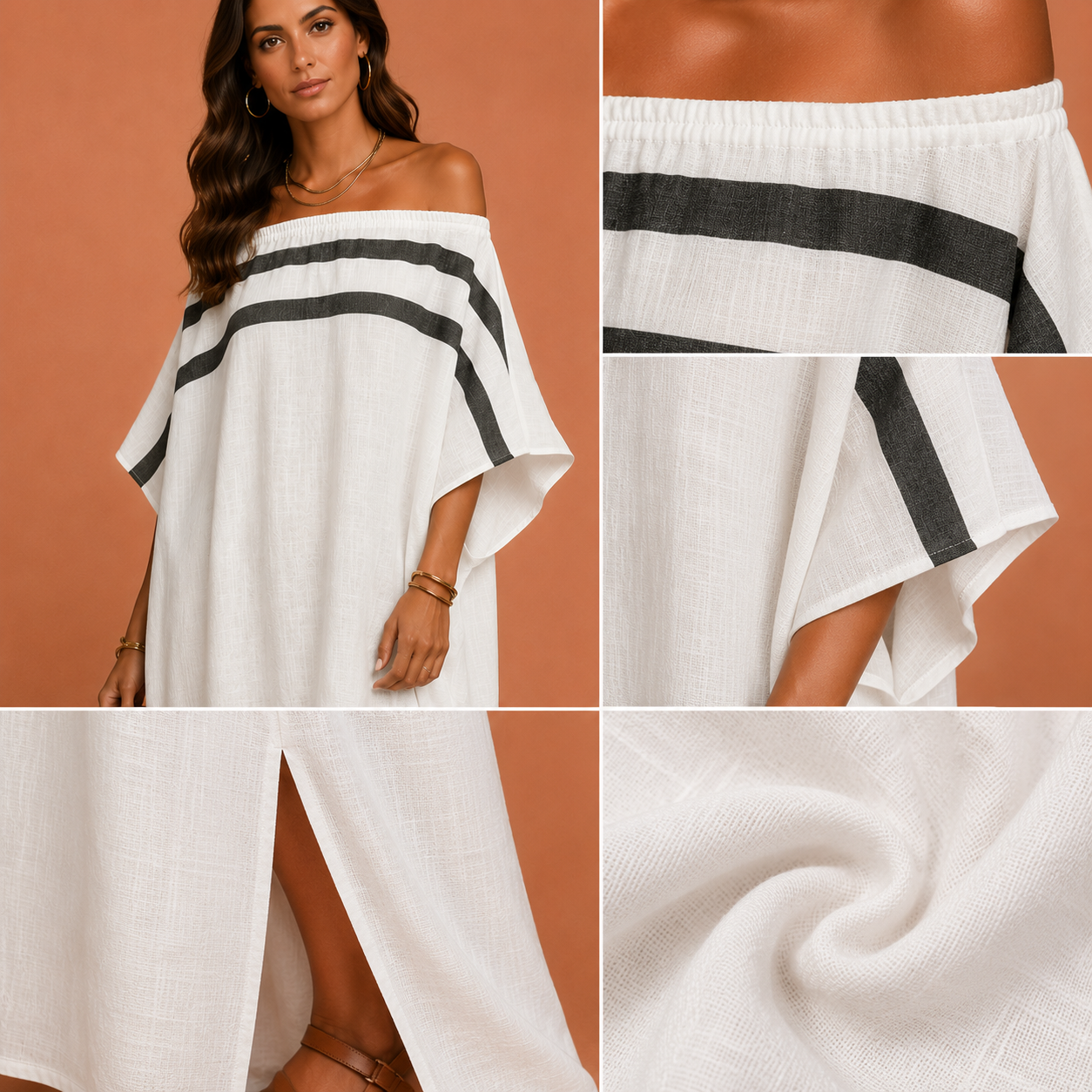 FORMENTERA™ | Vestido Kaftán de Hombros Descubiertos y Manga Murciélago
