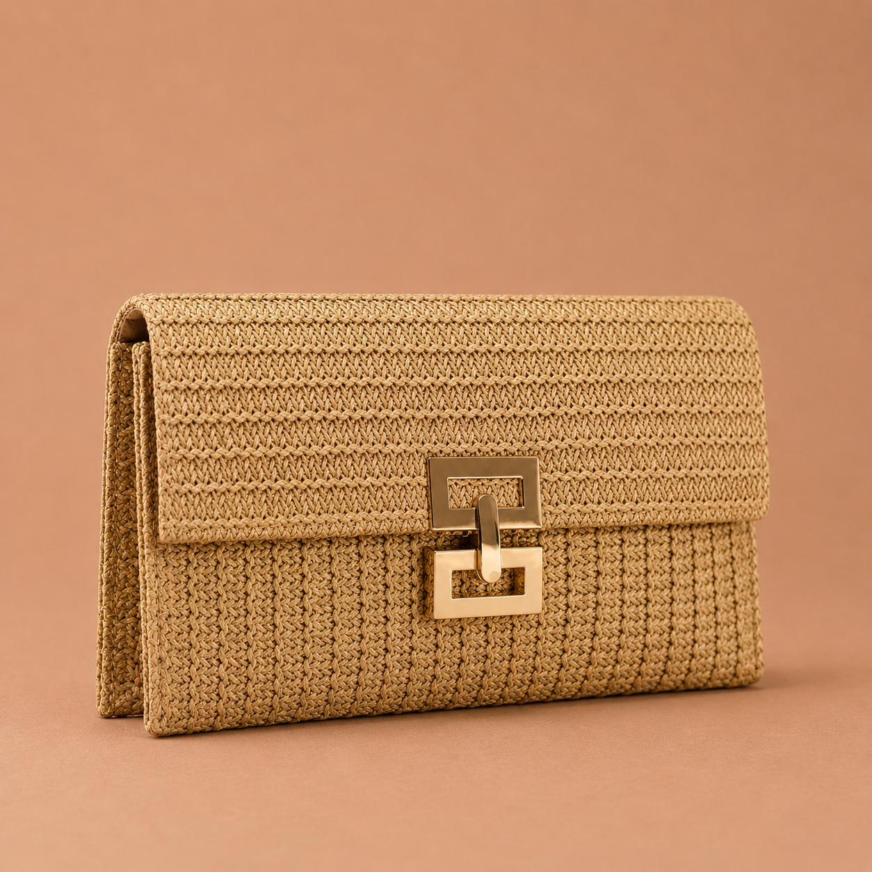 MILOS™ | Bolso Clutch de Rafia con Cadena Dorada