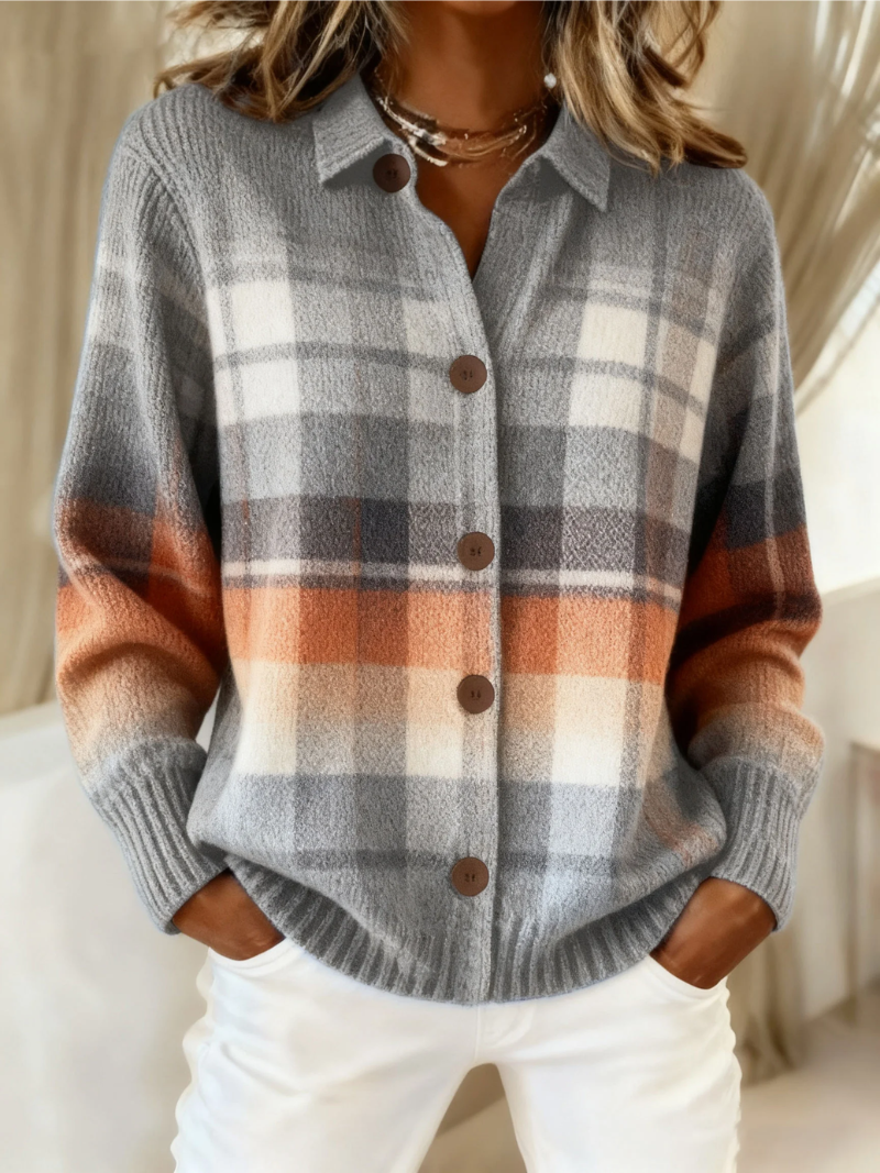 Laverne™ | Cardigan chaud à carreaux dégradés