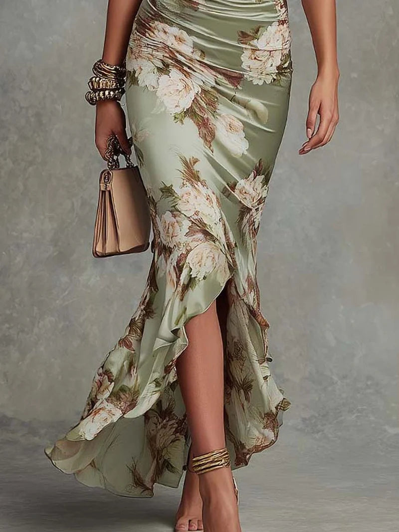 JADE™ | Vestido Sirena de Satén con Mangas Acampanadas