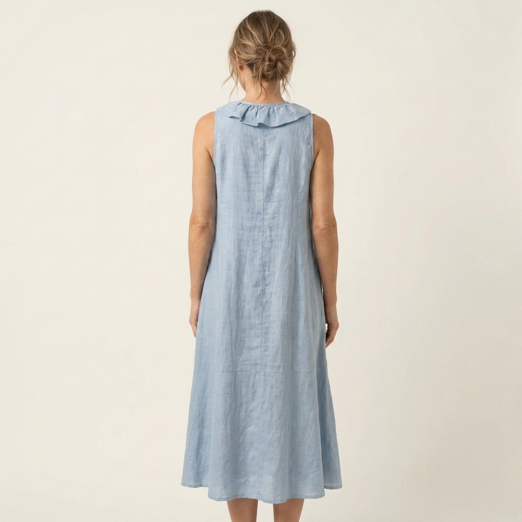 Vicky | Vestido maxi sin mangas con escote en V y volantes en la parte delantera