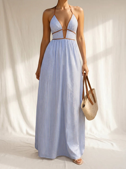 LAURINA™ | Vestido Largo a Rayas con Escote Cut-Out