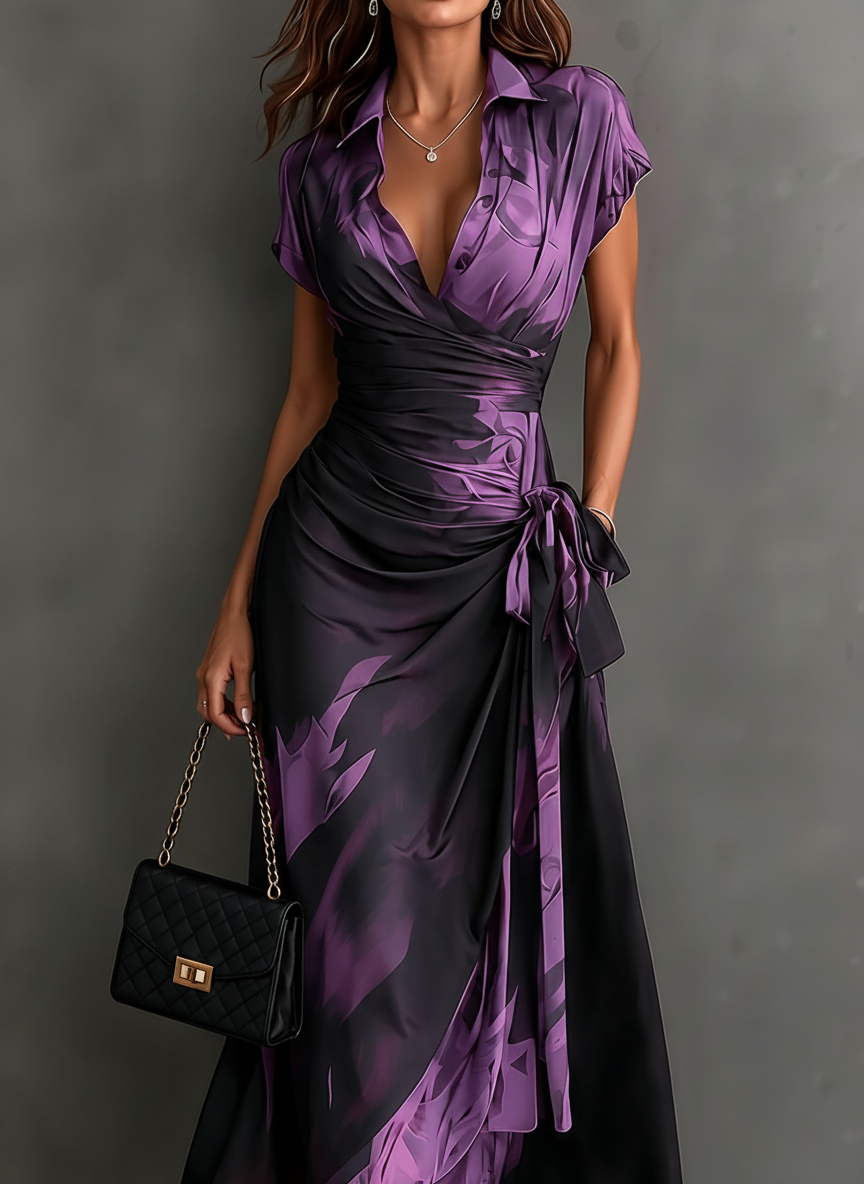 Elisa | Robe midi portefeuille à imprimé abstrait, violet