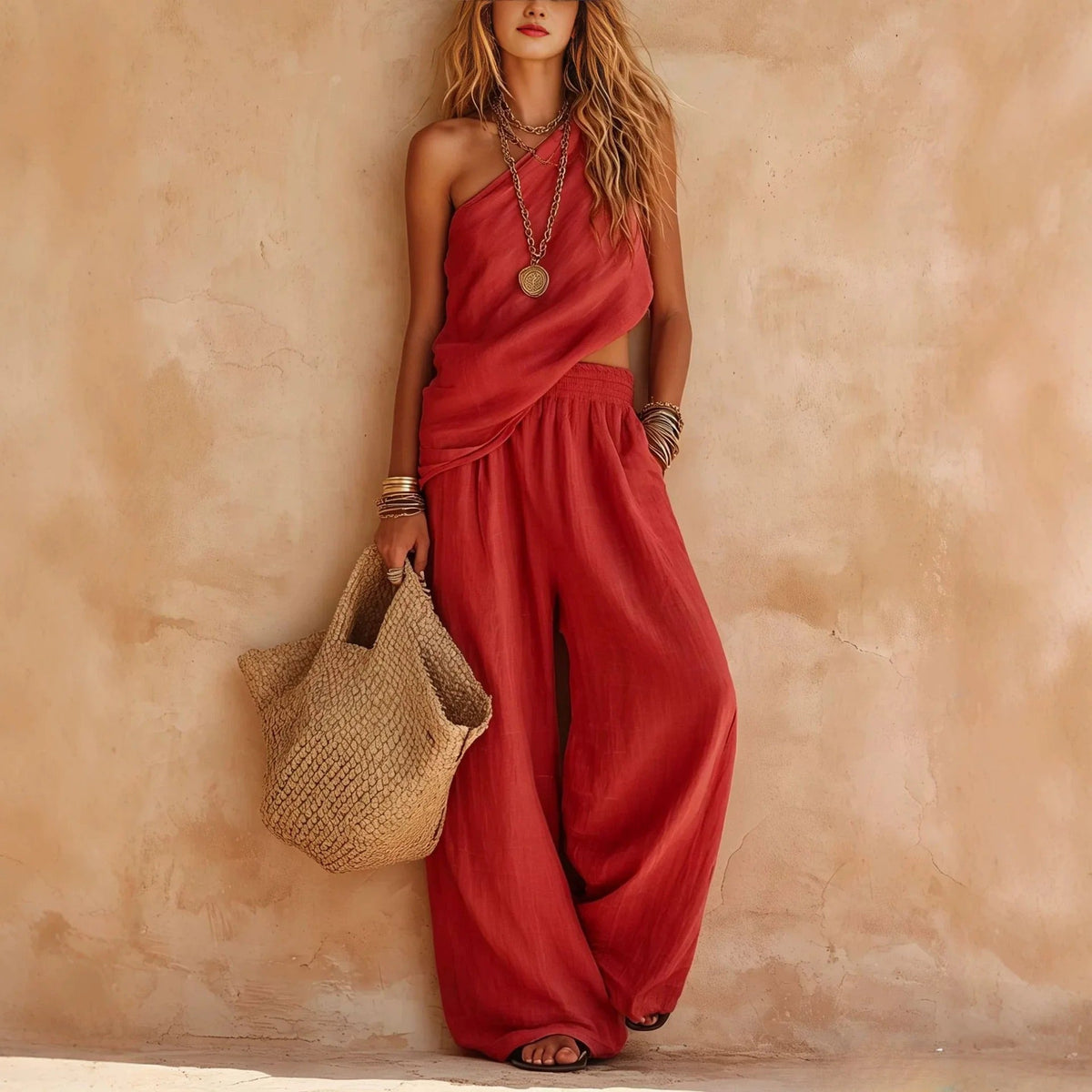 Ensemble deux pièces Carlota effet lin avec pantalon large