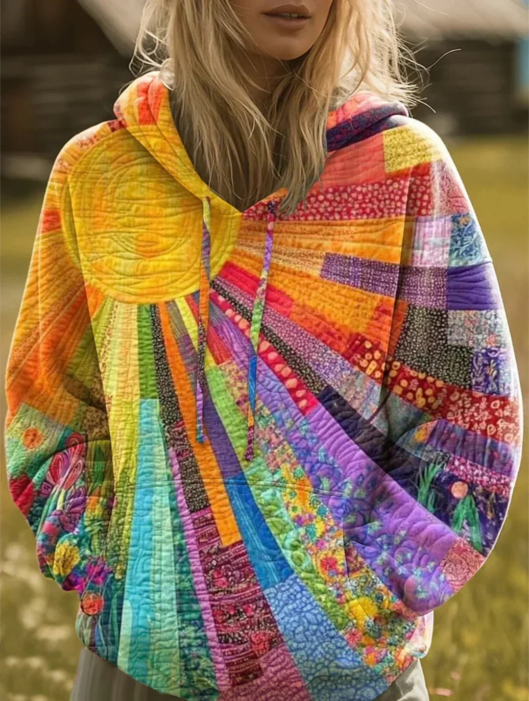 Dawnella™ | Sweat à capuche patchwork bohème multicolore
