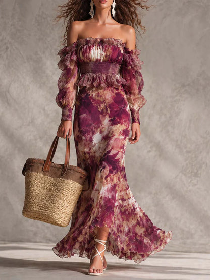 GRANATE™ | Vestido Palabra de Honor con Mangas Globo