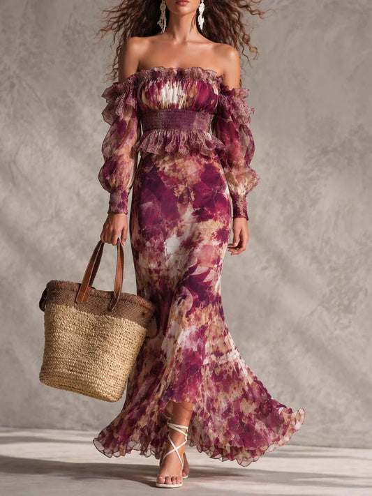 GRANATE™ | Vestido Palabra de Honor con Mangas Globo