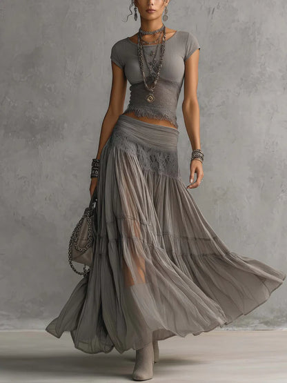 PERLA™ | Conjunto de Top Cropped y Falda Maxi Plisada