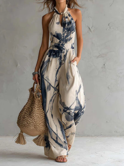SODALITA™ | Mono Halter con Estampado Tinta y Pierna Ancha