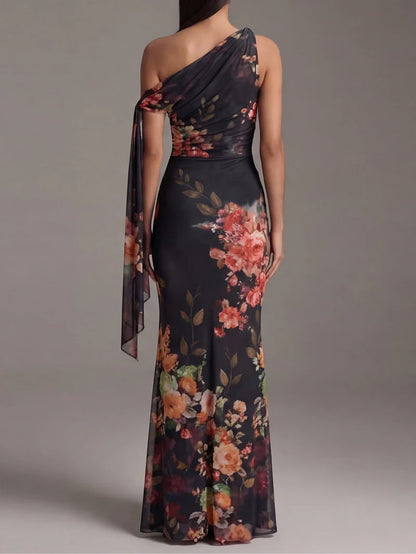 RUBELITA™ | Vestido Largo Estampado Floral con Hombro Asimétrico