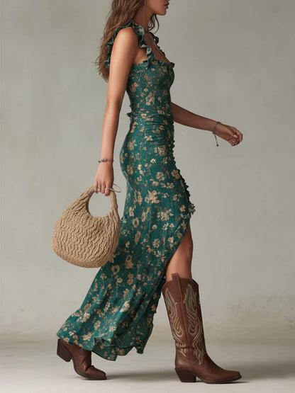ESMERALDA™ | Vestido Sirena de Volantes con Estampado Floral