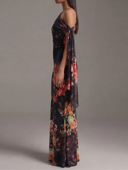 RUBELITA™ | Vestido Largo Estampado Floral con Hombro Asimétrico