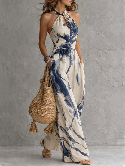 SODALITA™ | Mono Halter con Estampado Tinta y Pierna Ancha
