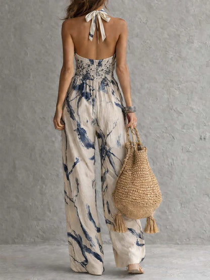 SODALITA™ | Mono Halter con Estampado Tinta y Pierna Ancha
