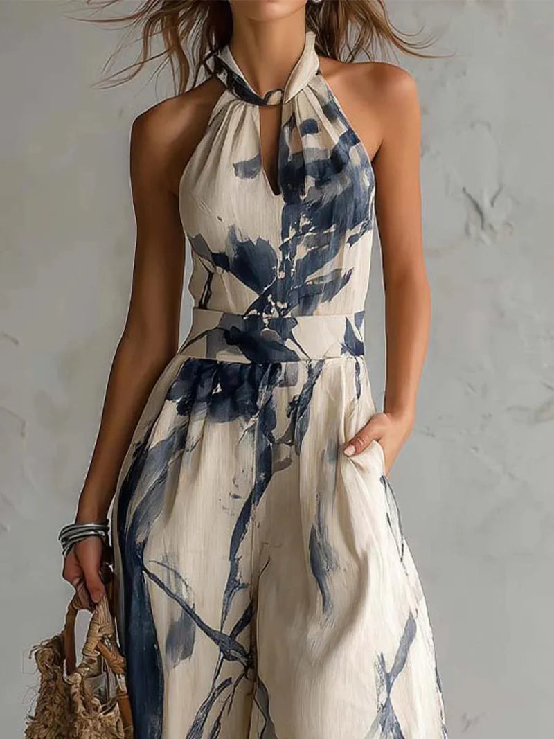 SODALITA™ | Mono Halter con Estampado Tinta y Pierna Ancha