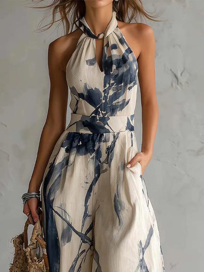 SODALITA™ | Mono Halter con Estampado Tinta y Pierna Ancha