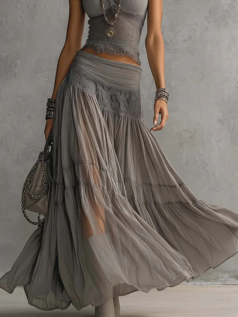 PERLA™ | Conjunto de Top Cropped y Falda Maxi Plisada