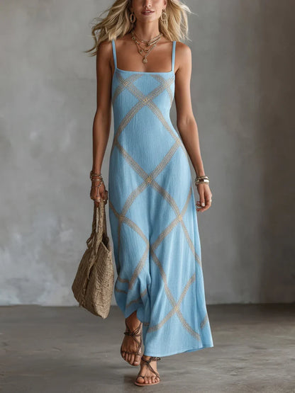 Robe longue géométrique Melisa à encolure carrée