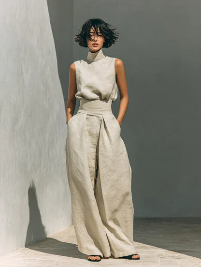 FLOR™ | Conjunto Minimalista de Camiseta Sin Mangas y Pantalones de Pierna Ancha
