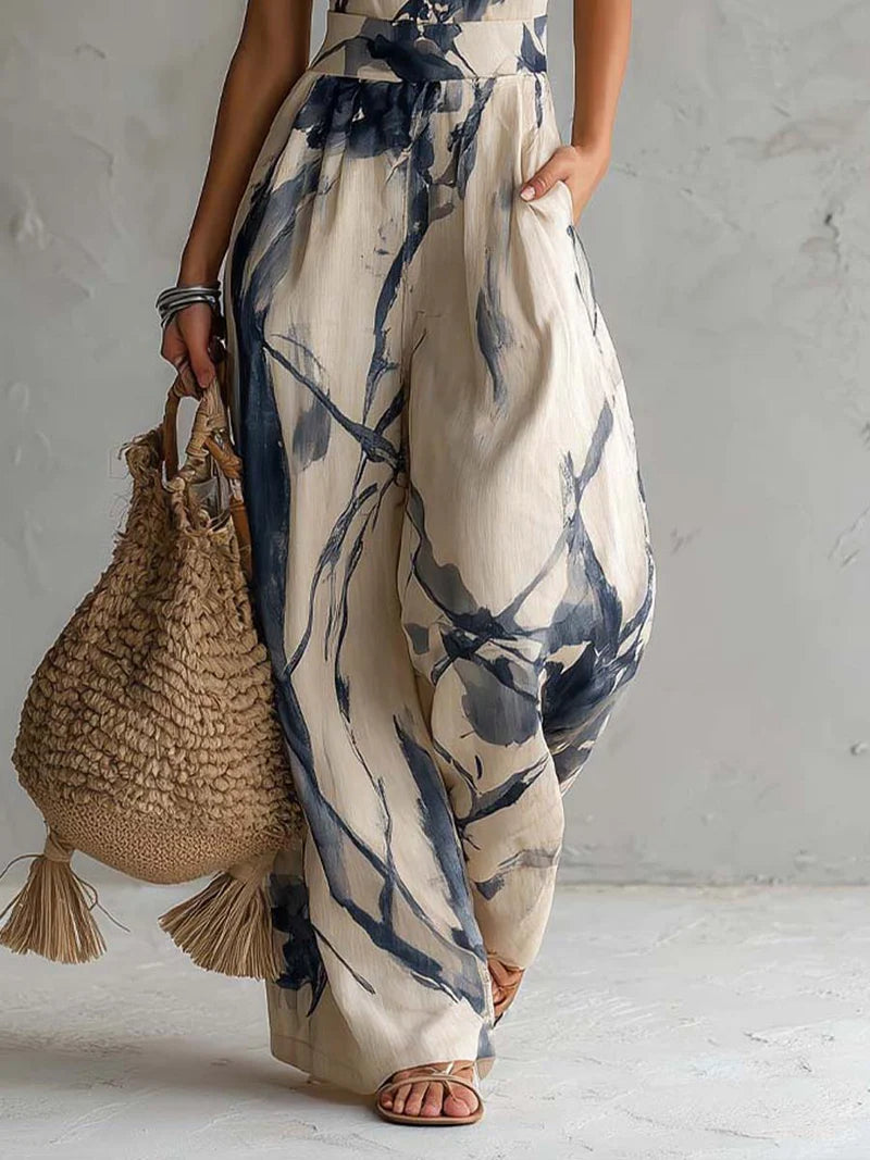 SODALITA™ | Mono Halter con Estampado Tinta y Pierna Ancha