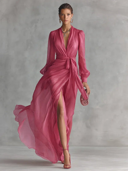 Robe longue Gloria en mousseline à col en V