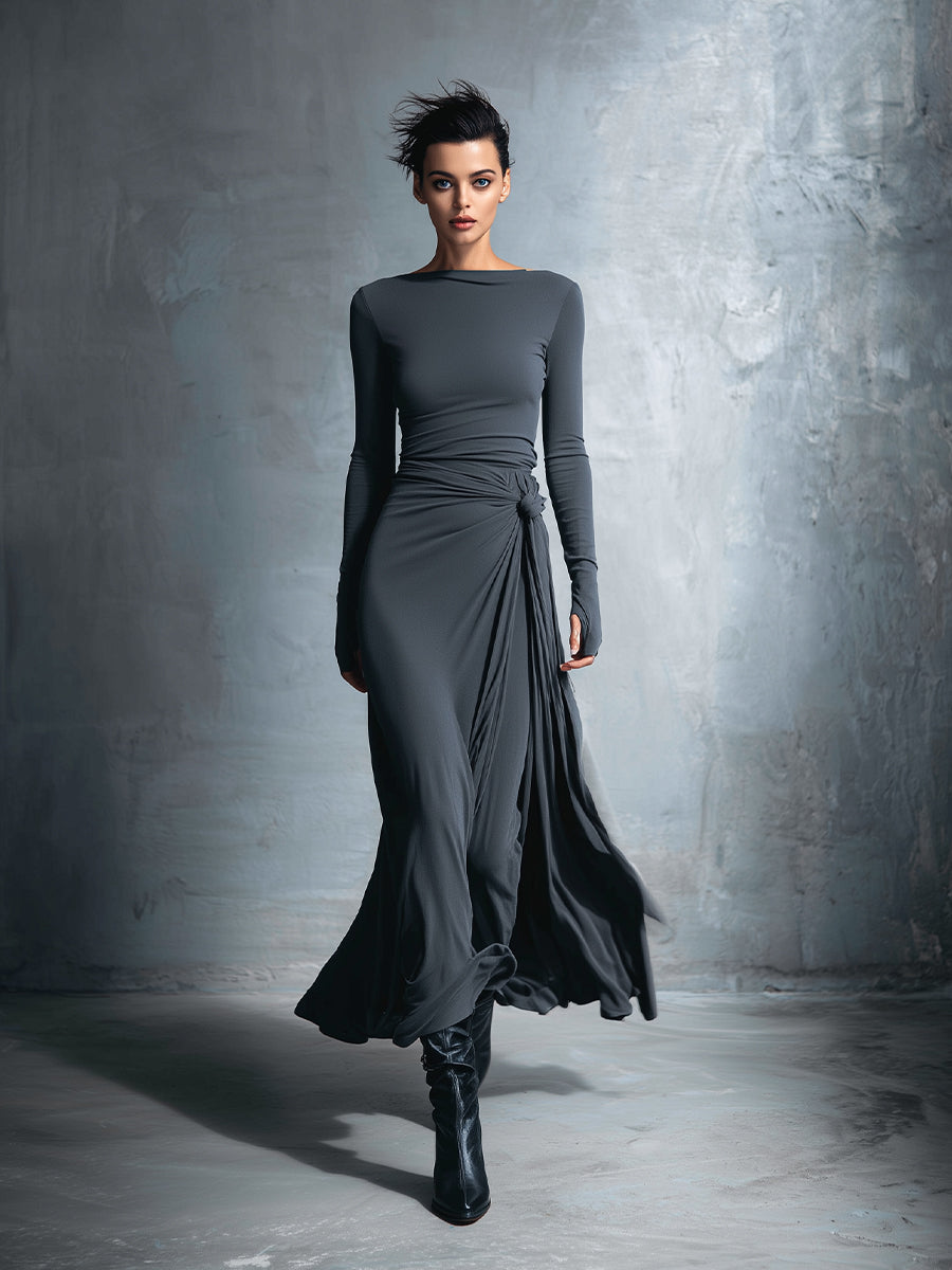 Naomie | Robe longue avec nœud en soie