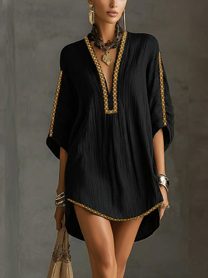MIRELLA™ | Vestido corto negro con escote en V profundo