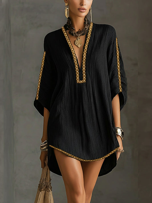 MIRELLA™ | Vestido corto negro con escote en V profundo