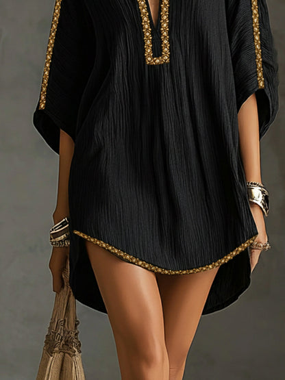 MIRELLA™ | Vestido corto negro con escote en V profundo