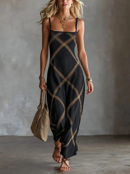 Robe longue géométrique Melisa à encolure carrée
