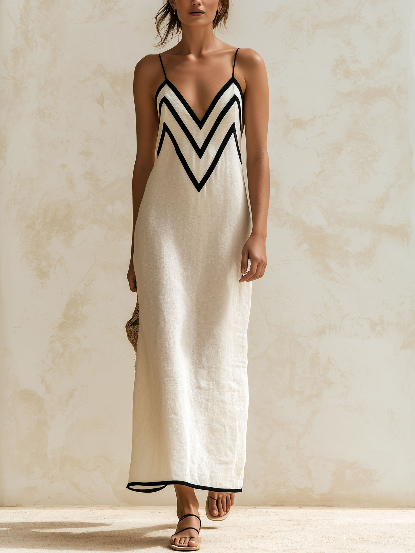 Marisa | Robe longue à chevrons contrastés
