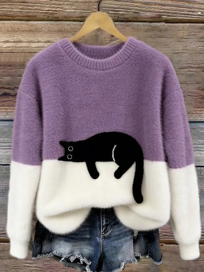 Cristine | Pull oversize élégant orné d’un chat