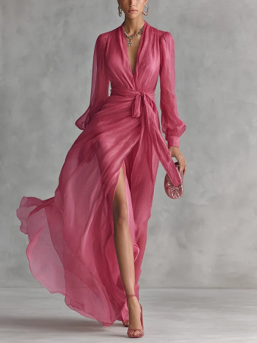 Robe longue Gloria en mousseline à col en V