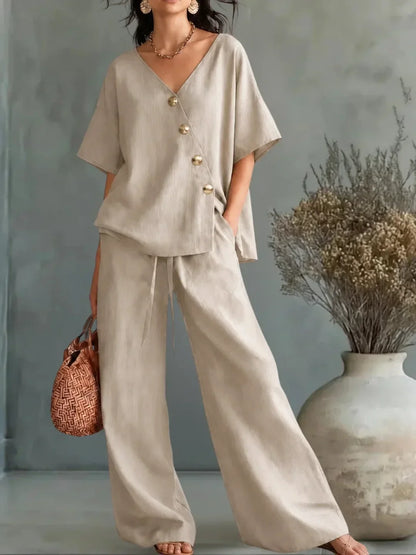 Ensemble Celia avec col en V et boutons