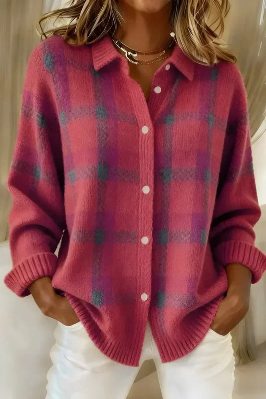Vexana™ | Cardigan classique à col et à carreaux