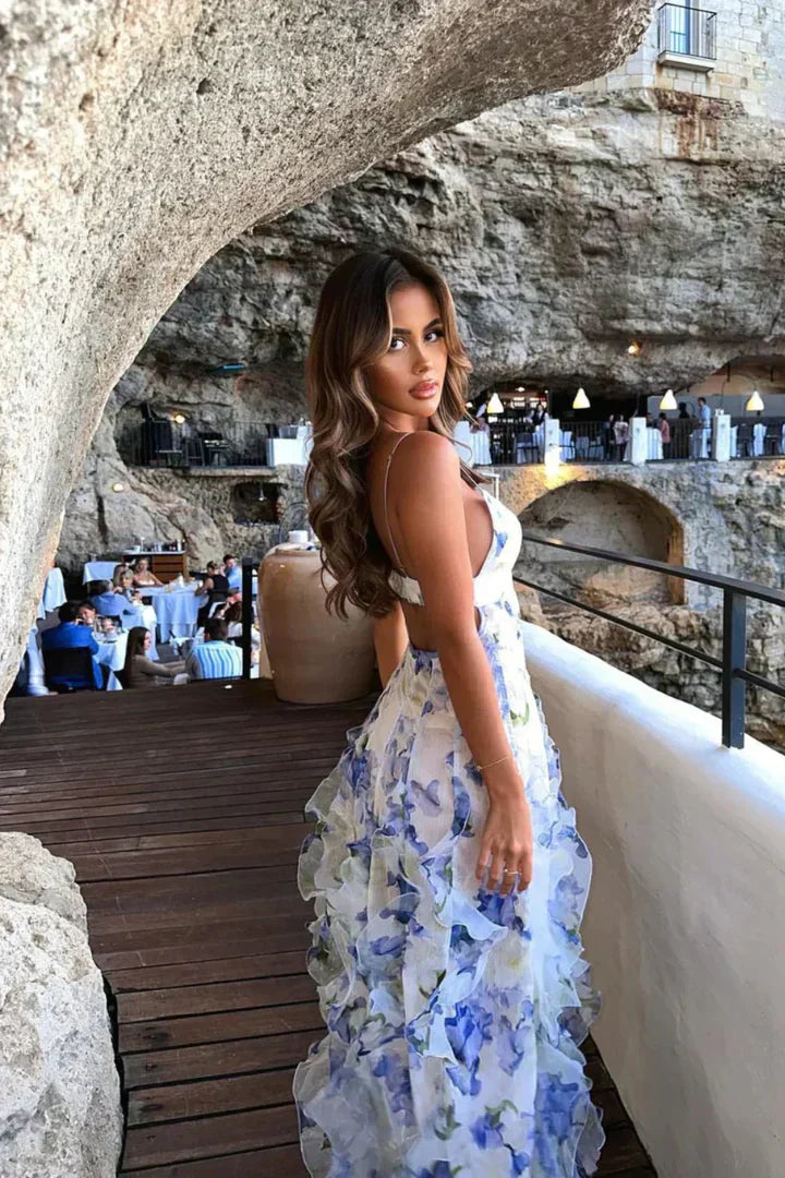 URI™ | Vestido Midi Floral con Volantes