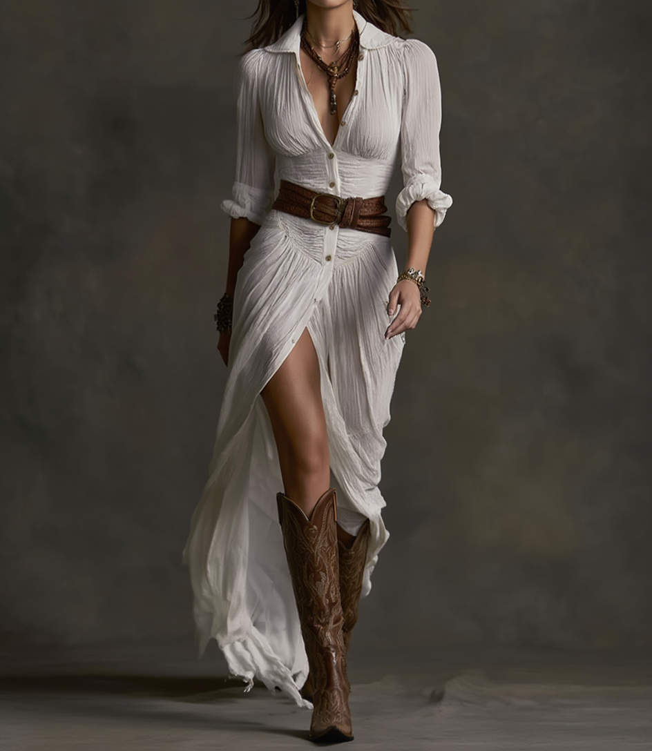 Aurore | Robe longue en lin à col revers