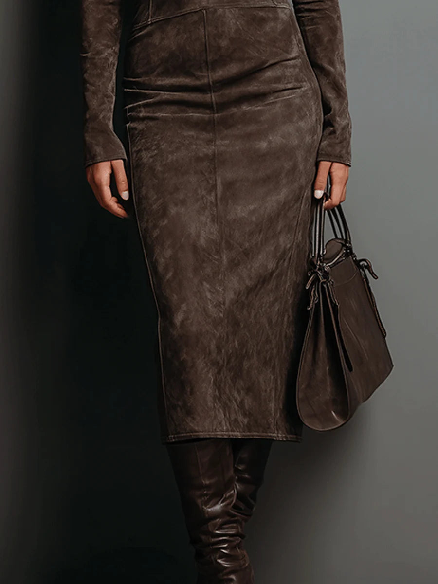 Lorène | Robe midi longue marron