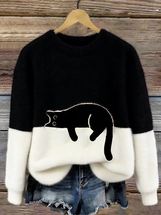 Cristine | Pull oversize élégant orné d’un chat