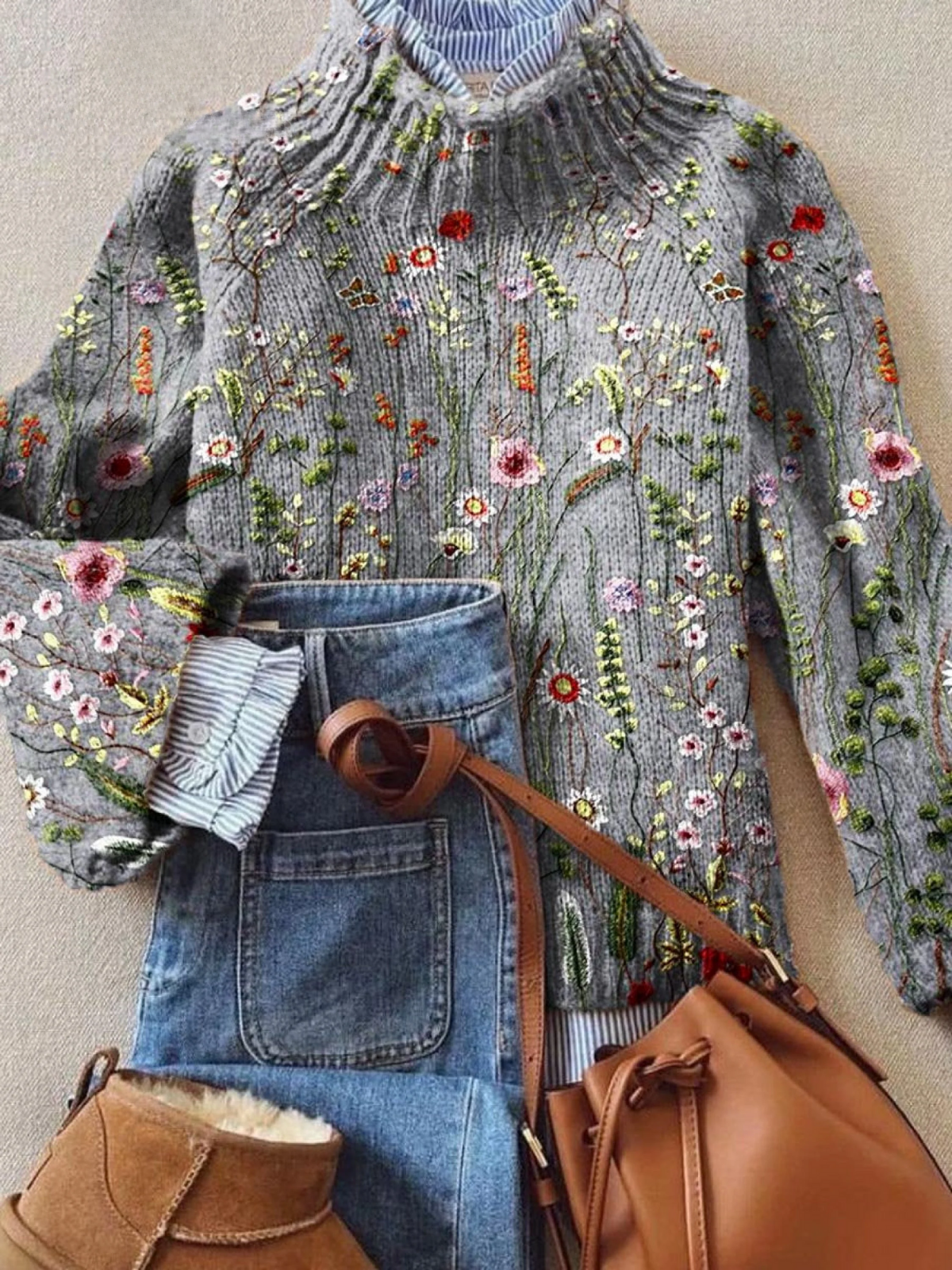 Maurine | Pull en maille fleuri vintage