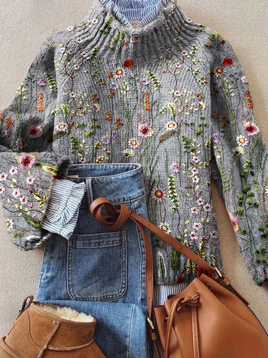 Maurine | Pull en maille fleuri vintage