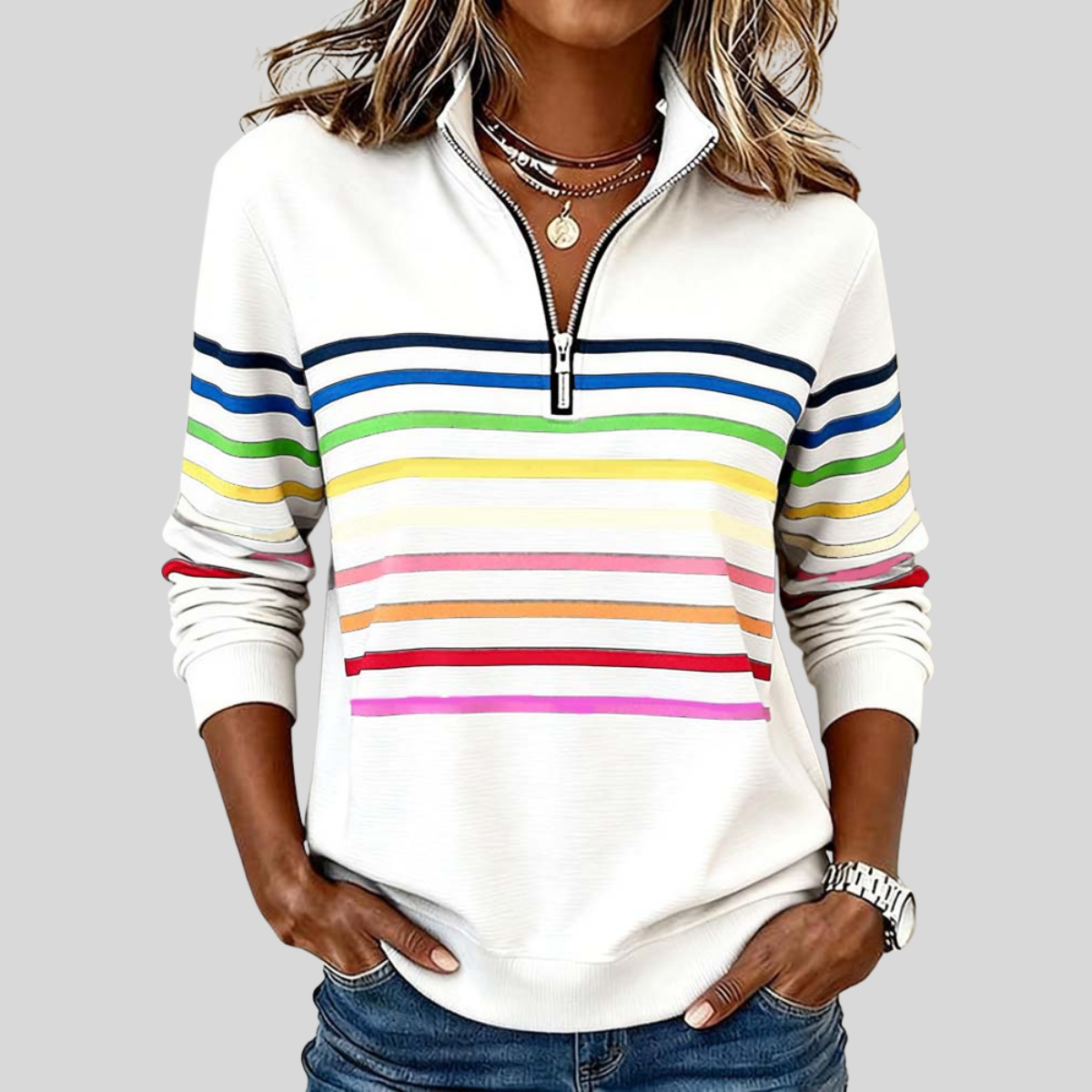 Paige™ | Sweat-shirt coloré à rayures avec fermeture zippée 1/4